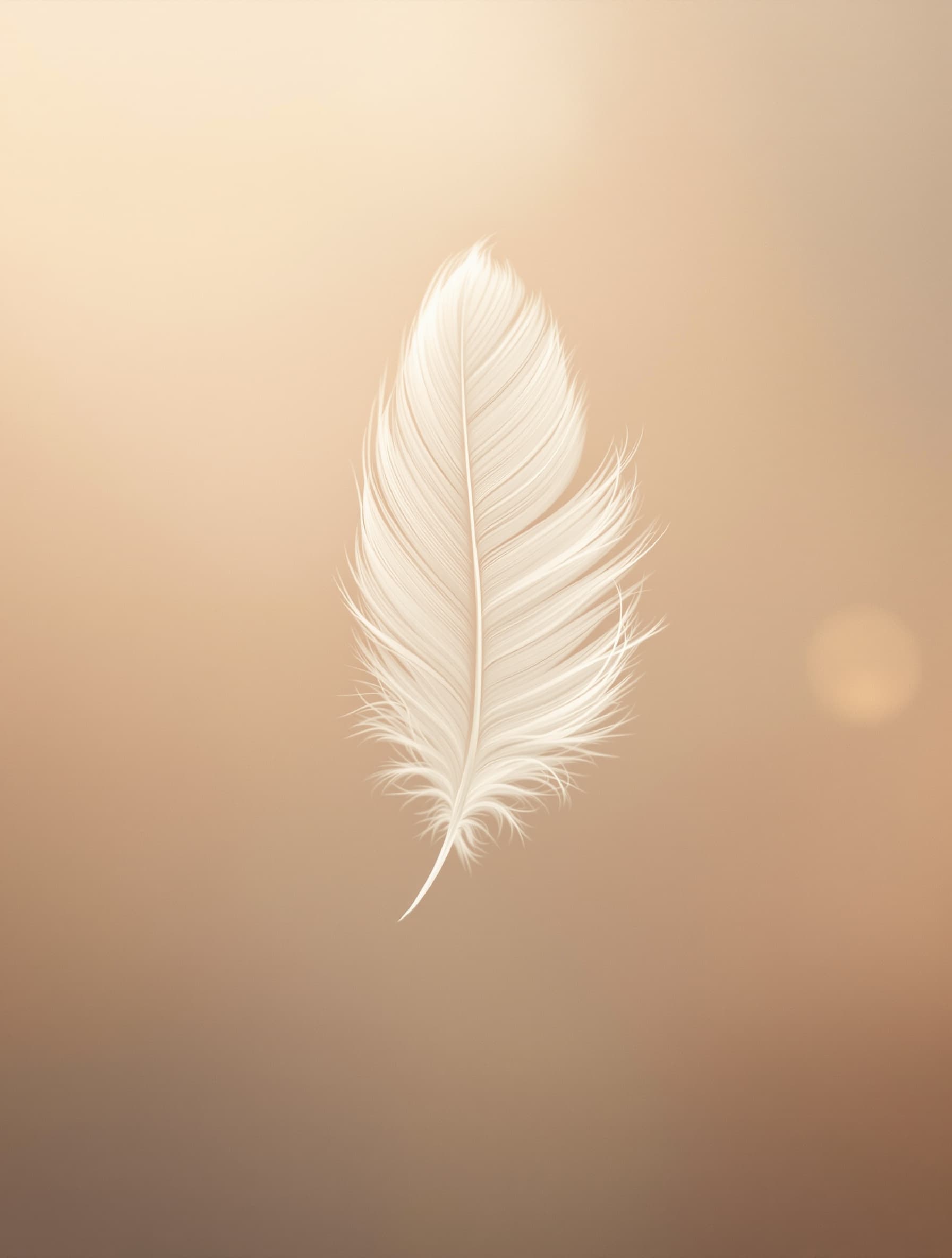 Una pluma blanca flotando en luz dorada